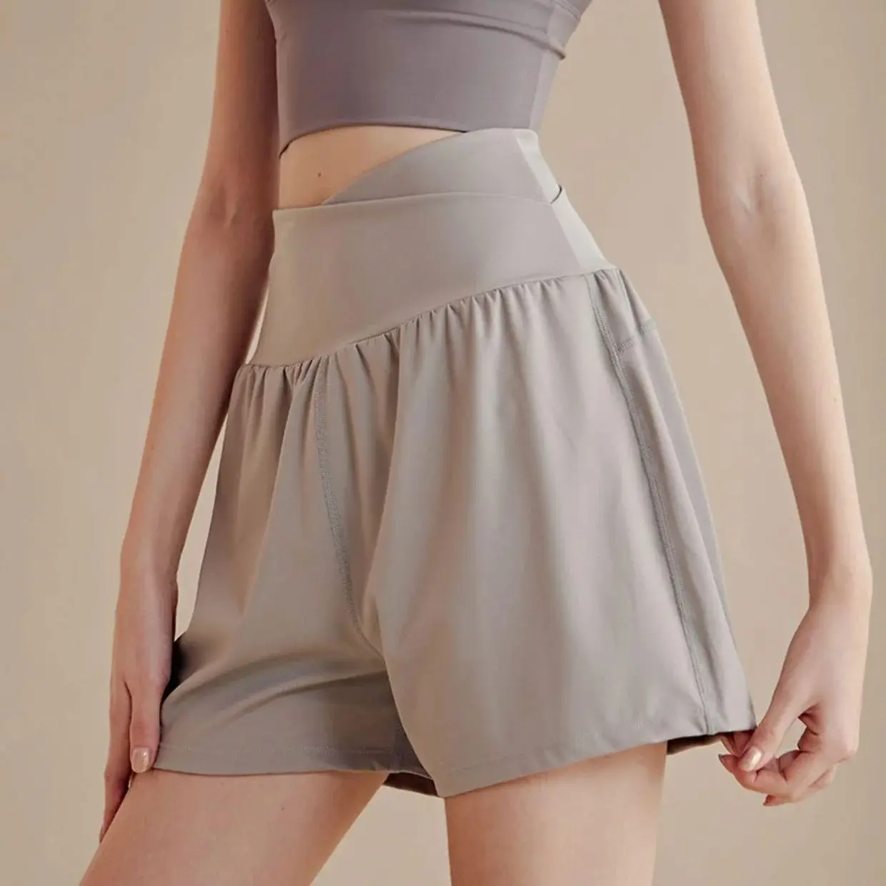Fake 2-piece Sports Women With Pockets Anti-Shine Quick Dry High Waisted Fitness Yoga Pants Training Running Shorts Gym
