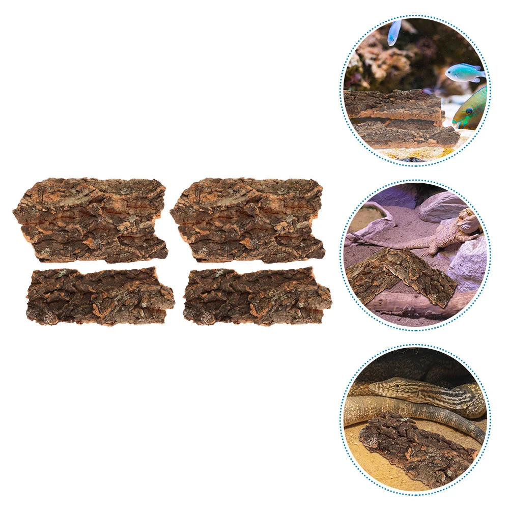 

4 Pcs Reptile Bark Tank Rainforest Landscaping Material Decorate Pet Cage Landscape Lizard Hiding Climb Platform