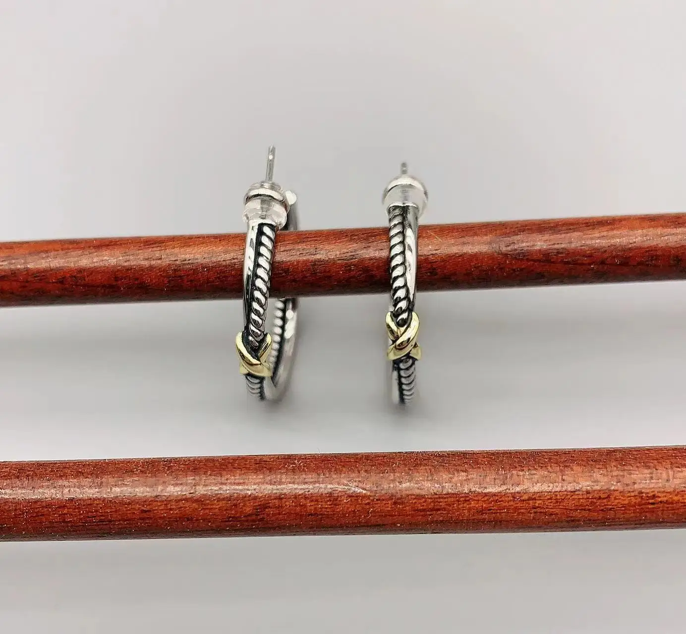 Le Han Jewelry Cable Silver  X  Station  With 18k Gold Plated  Hoop Earring 35MM