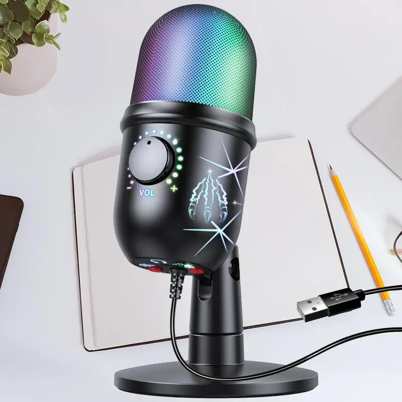 

USB Condenser Microphone Computer Dubbing Recording Mobile Live Streaming Karaoke Noise Reduction Gaming LED RGB Microphone