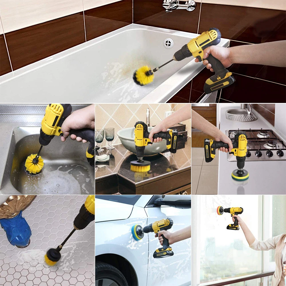 Tile Grout Power Scrubber Electric Drills Brush Rotary Round Tub