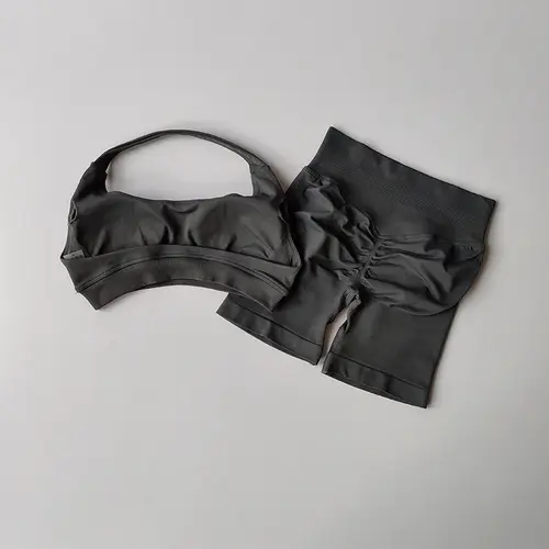 Sexy Halter Neck Beautiful Back High Waist Peach Sports Bras Shorts Suit Pilates Gathering Yoga Vest Training Fitness Bra Sets - Image 6