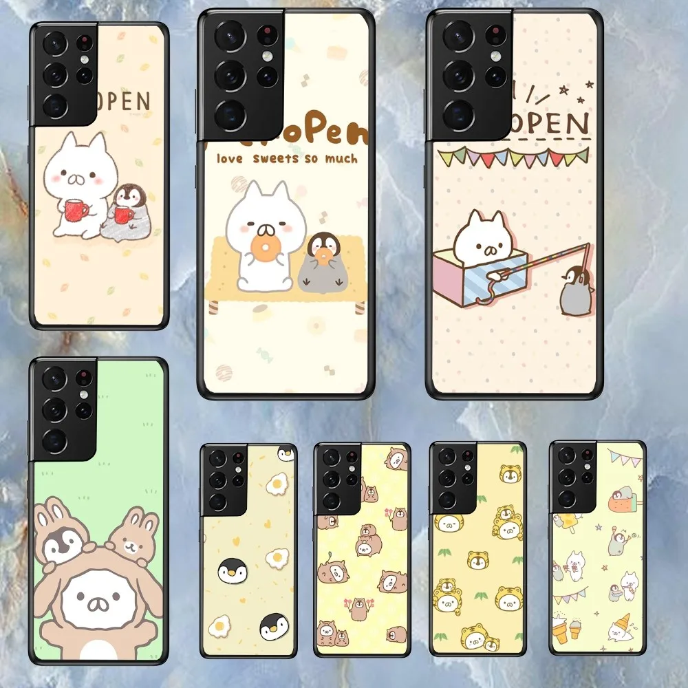 Custodia Per Telefono Simpatico Cartone Animato Penguin And Cat Day Per Samsung S 23 22 21 20 Ultra Plus Lite Shell