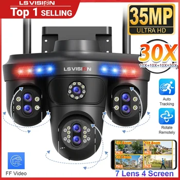LS VISION 35MP 10X Zoom WiFi IP Camera 4 Screens 7 Lens Outdoor Wireless PTZ Security Cam Auto Tracking CCTV Surveillance Camera 1