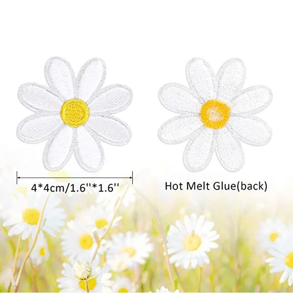 10개입 흰색 데이지 꽃 아이언 온 패치 의류 자수 가방 액세서리 아플리케 수선 패치