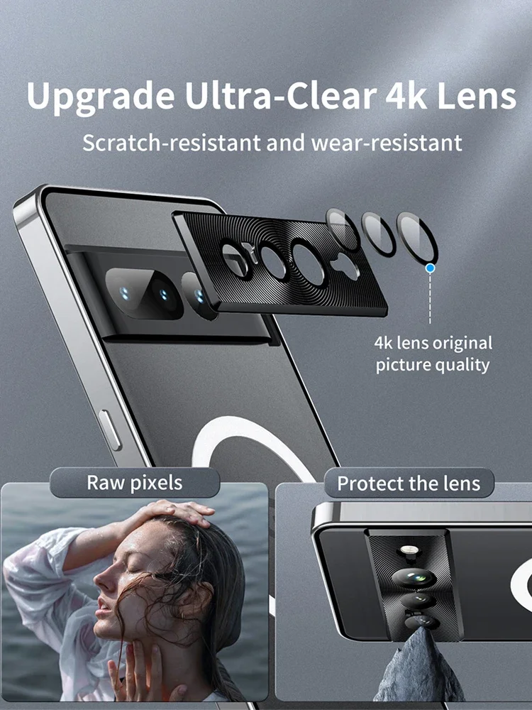 Luxury Metal Shell For Google Pixel 8 Pro Case Aluminum Alloy Frame Translucent Frosted Magnetic Core Back Coque Pixel8 Cover