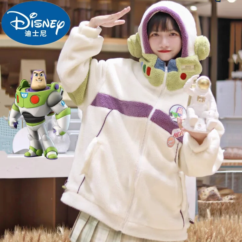 

Kawaii Winter Buzz Lightyear Coat Cartoon Disney Toy Story Girl Plush Top Student Sweater Casual Jacket Clothing Keep Warm Gifts