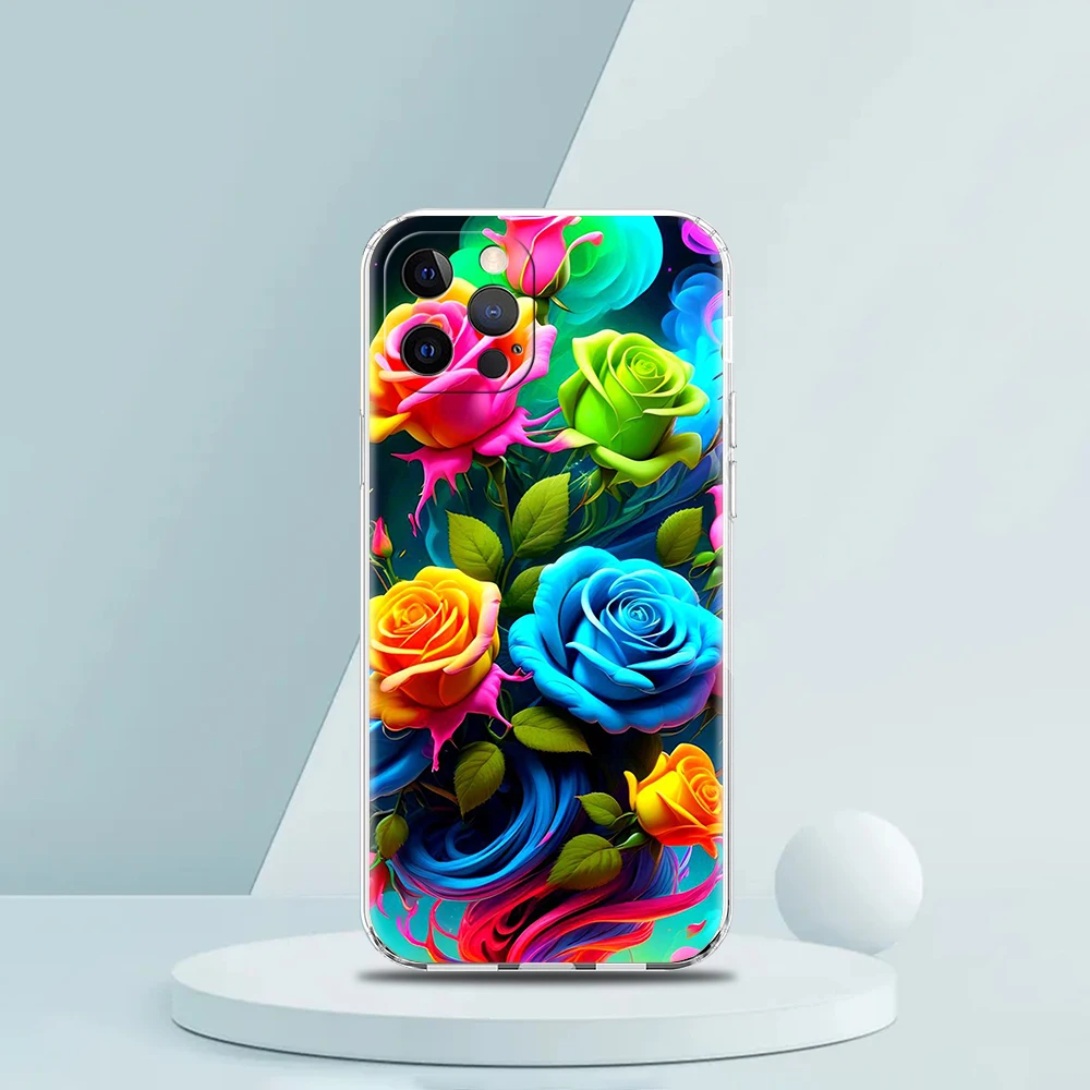 Bunte Blume weiche transparente Handyhülle für iPhone 16 15 14 13 12 11 Pro Max XR 8 7 Plus XS Max stoßfeste Hülle Capas – Detail 3