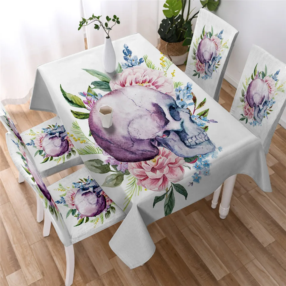 Black and White Gothic Skull Printing Rectangular Tablecloths for Table Party Decoration Waterproof Anti-stain Tablecloth Cover