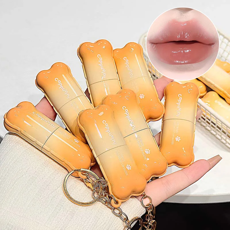 PINKCOCO Bear Doodle Mirror Lip Glaze Long-Lasting Shiny Lip Gloss Student-Friendly Skin-Brightening Nude