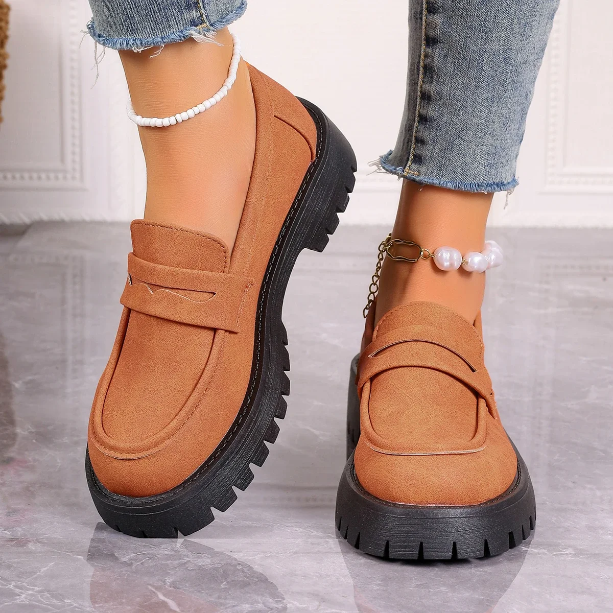 2024 Shoes Women Plus Size Loafers Women British Style Platform Shoes Office Ladies Light Casual Designer Shoes Zapatos De Mujer 3