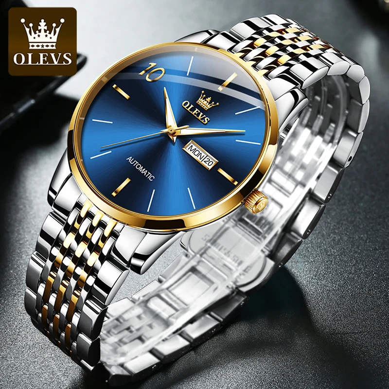

OLEVS Mens Watches Automatic Mechanical Watch Calendar Sports Clock Stainless Steel Casual Business Watch 30M Waterproof Reloj