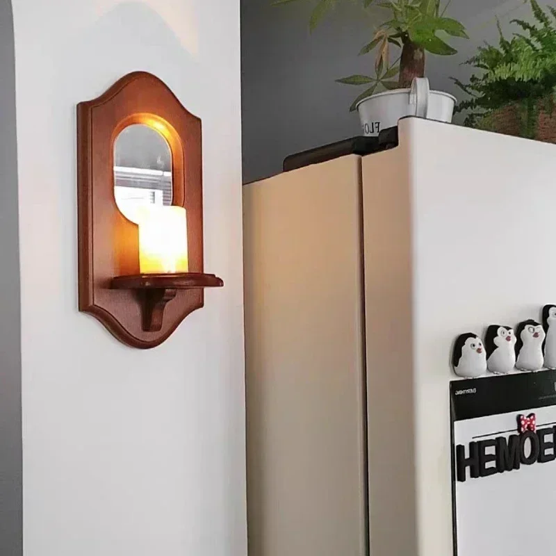 Vintage Solid Wood Wall Mirror with Shelf & Candle Holder 5