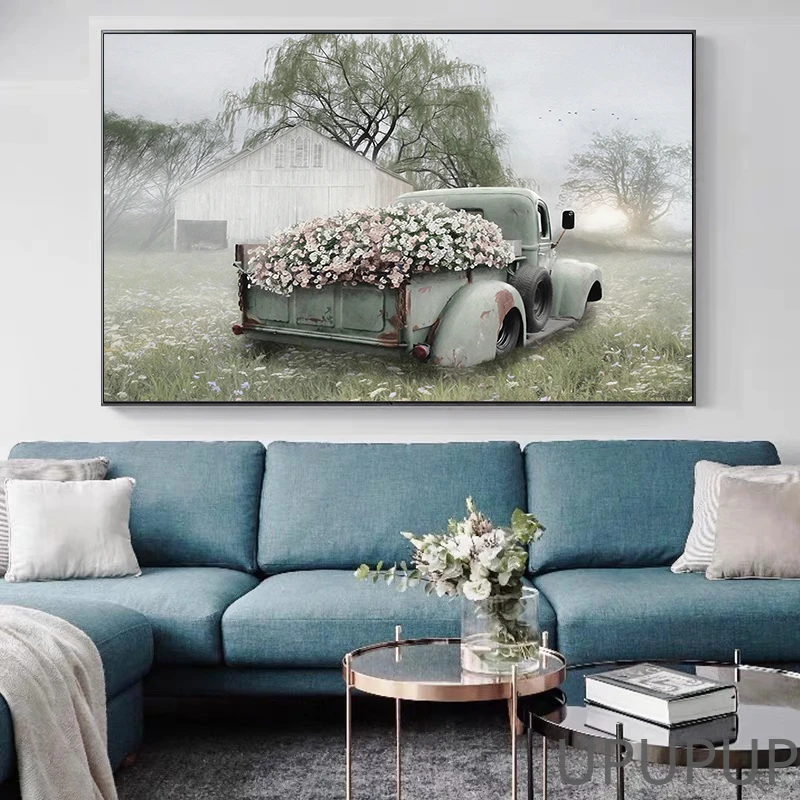 Hoop van Kwestie Maand Moderne Natuurlijke Landschap Canvas Schilderij Auto Met Bloemen Posters En  Prints Nordic Muur Foto Voor Woonkamer Home Decor| | - AliExpress