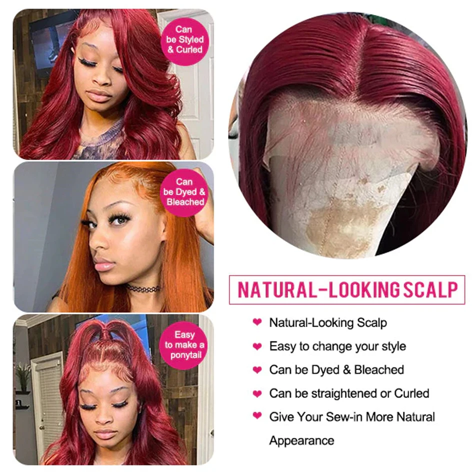 Brazilian 99J Straight Hair Lace Front Wig Human Hair Wigs Burgundy Pre-Plucked 13x4 Colored Lace Front Human Wig for Women