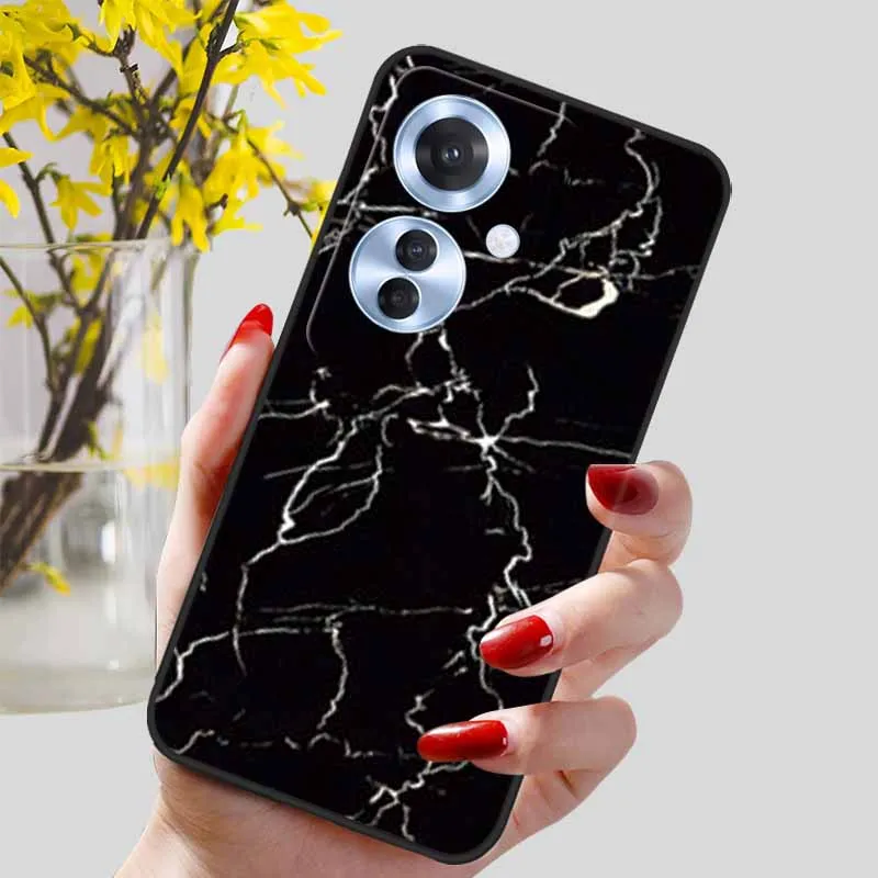 Black Marble Print Silicone Phone Cover - Fashionable Protective Shell and Soft TPU Case
