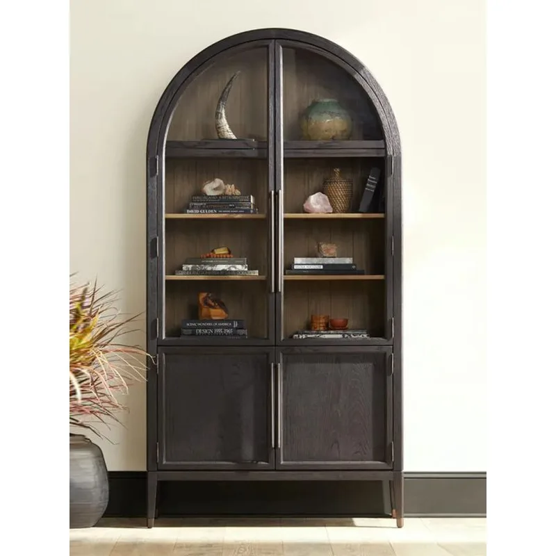 

Retro arched bookcase, modern minimalist, medieval solid wood wine cabinet, glass door storage cabinet, sideboard cabinet