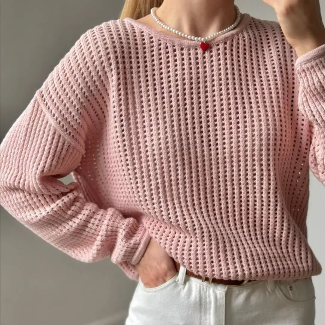 WinvyNee Spring Women Pure Cotton Pullover Sweaters Round O Neck Long Sleeve Solid Color Hollow Out Casual Knitwear ZA1092001