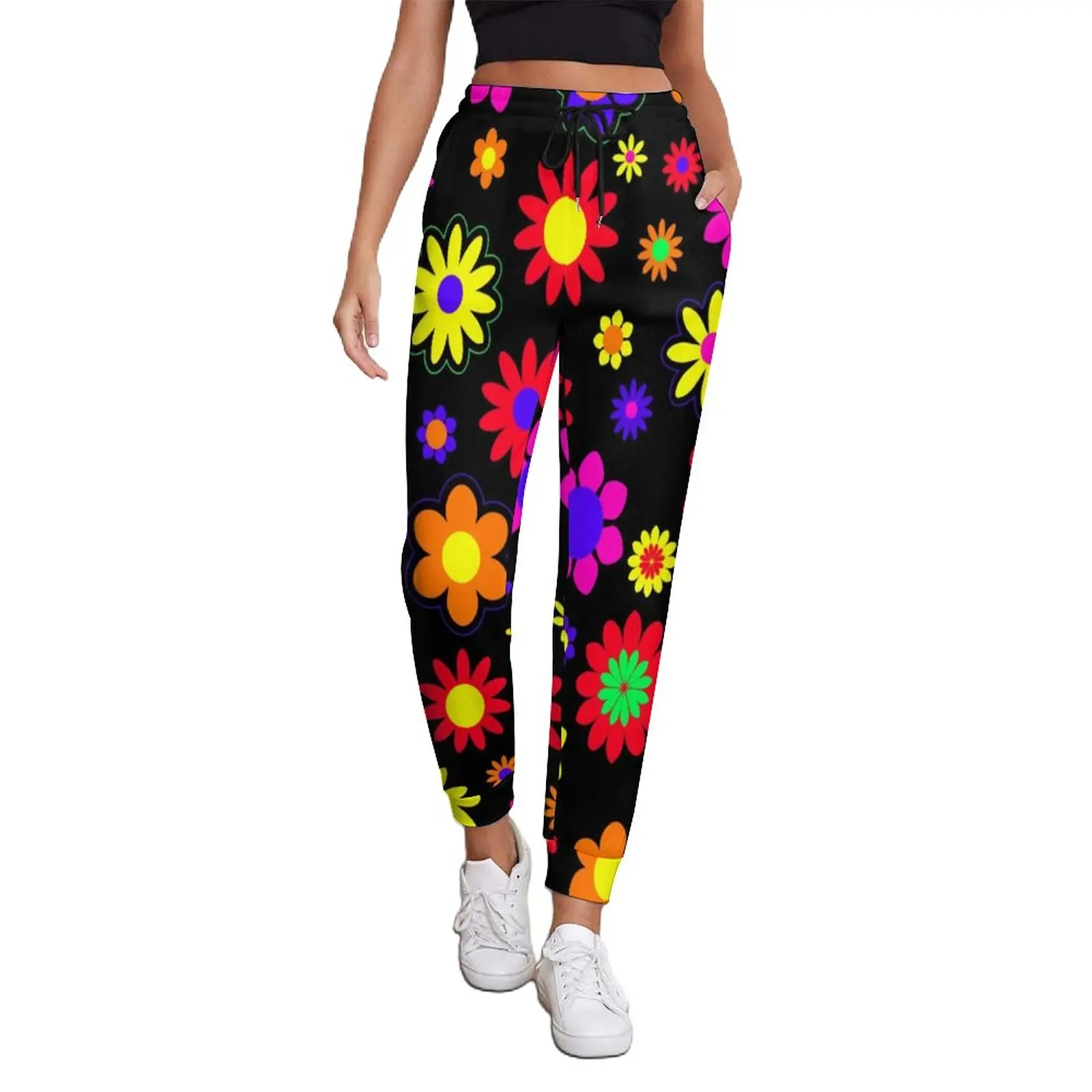 

Flower Power Pattern Jogger Pants Spring Retro Hippie 60s Classic Joggers Woman Hip Hop Pattern Trousers Big Size