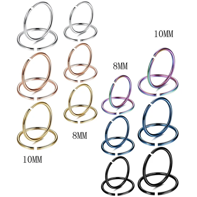 2 Anelli Per Piercing Naso/Orecchio - Acciaio Inossidabile 316L, 8mm/10mm, Argento - Foto 6