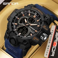 SANDA 6198 Watch Fashion Trend Dual Screen Multi functional Outdoor Sports Multi functional Waterproof Electronic Men's Watch 1