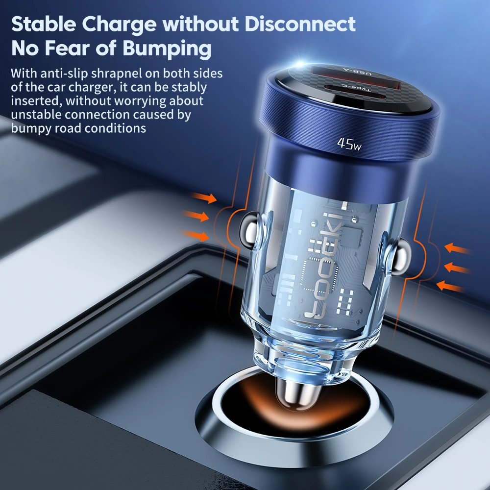 Toocki Type C Car Charger 45W Quick Charge4.0 QC3.0 SCP 5A PD Fast Charging USB C Car Phone Charger For iPhone Xiaomi Samsung