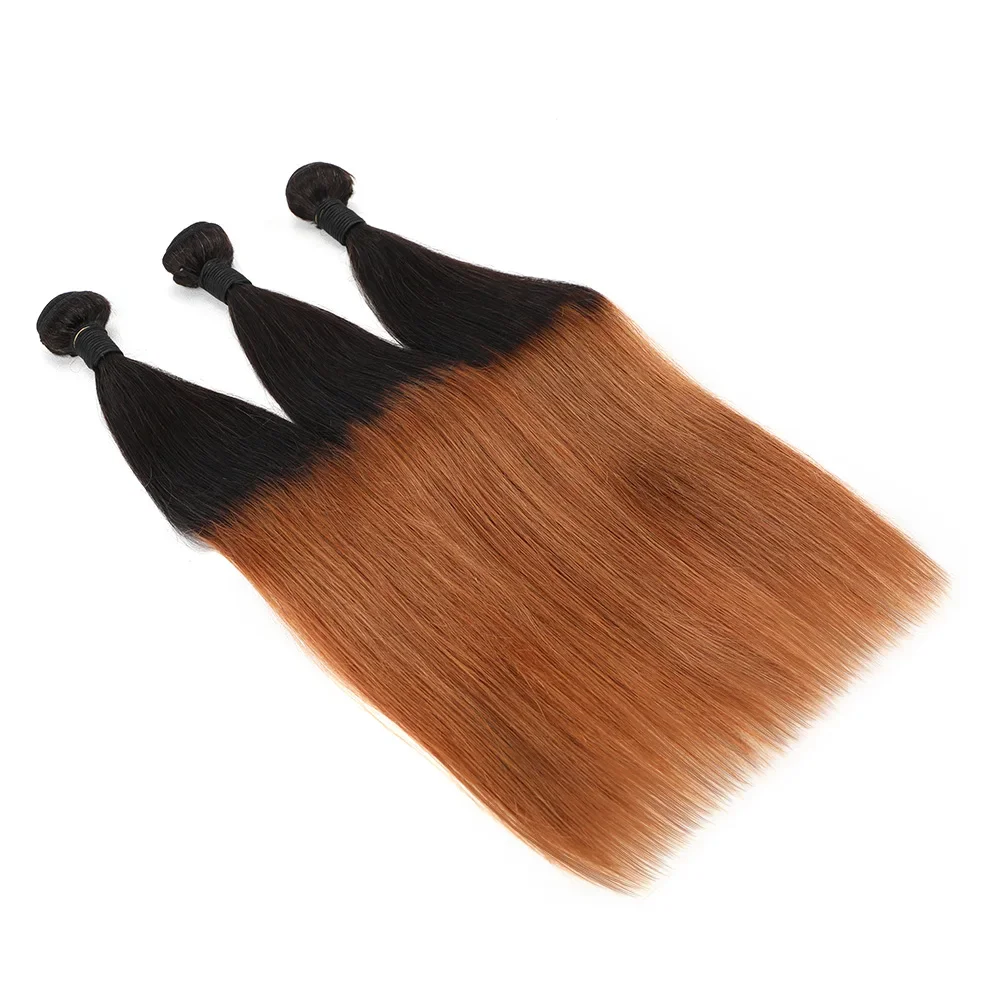 Straight Hair Bundles Human Hair Bundles 18Inch 3Bundles Deals T1B30 Ombre Brown Brazilian Weave Extension