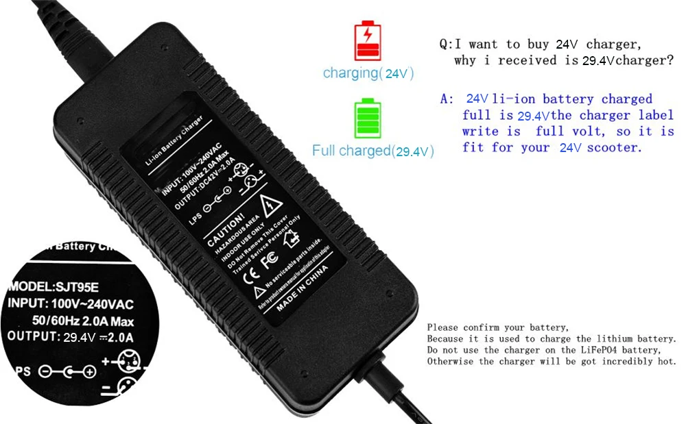 7S 리튬 배터리 팩용 플러그 충전 포트, 29.4V 2A 충전기 전원 공급 장치, 24V 입력 100-240V AC-DC DC 5.5x2.1mm, 5.5x2.5mm