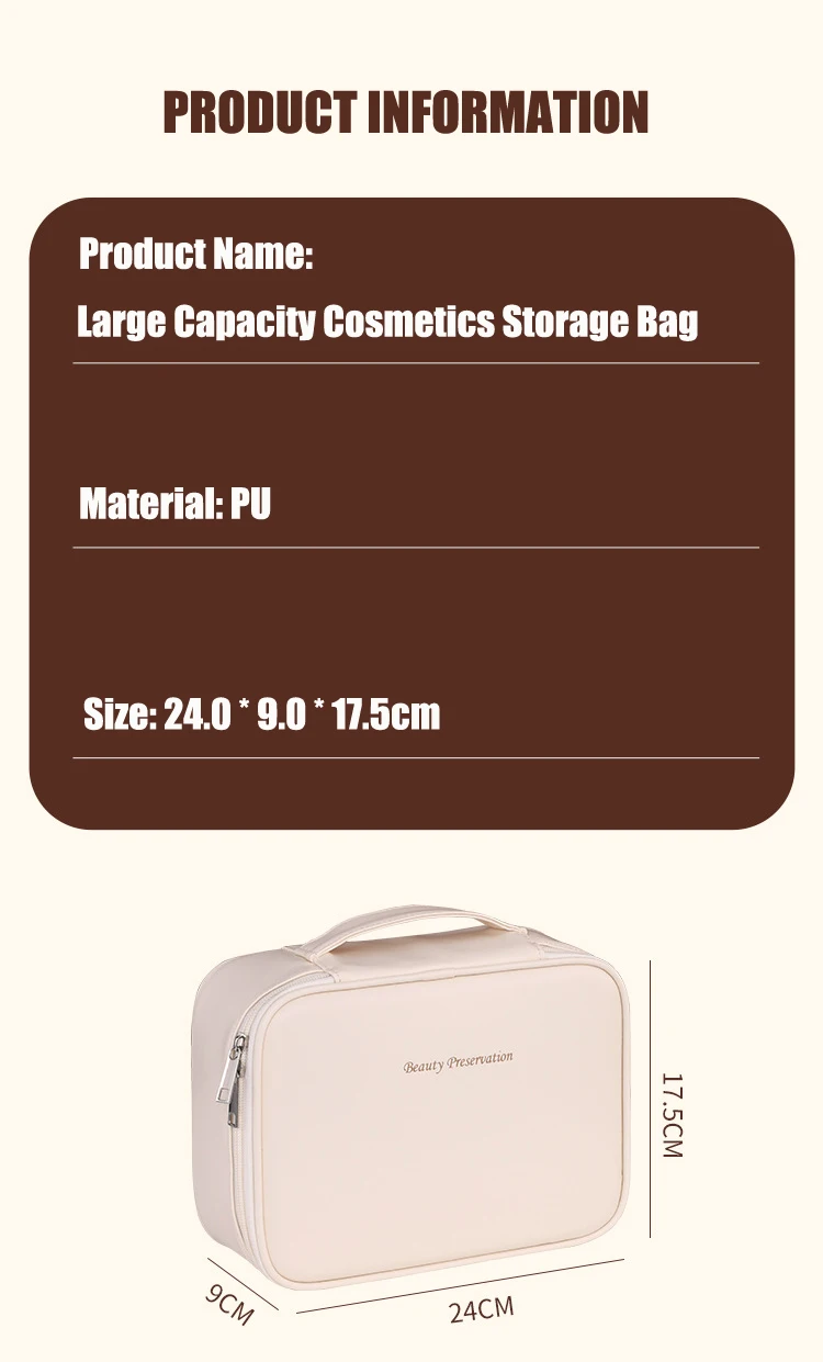 PU Leather Waterproof Cosmetic Bag with Compartments – Large Capacity Makeup Organizer ... - SKU CSB16889 - UGI Packaging