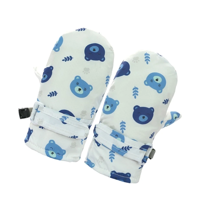 B2EB Windproof Children Warm Snow Gloves Printed Cartoon Bear Thicken Thermal Mitts