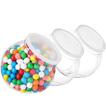 Barattoli di caramelle rotondi in plastica da 48 once con coperchi per buffet di caramelle, cucina e scrivania da ufficio, barattoli di plastica con coperchi per caramelle, biscotti e snack 1