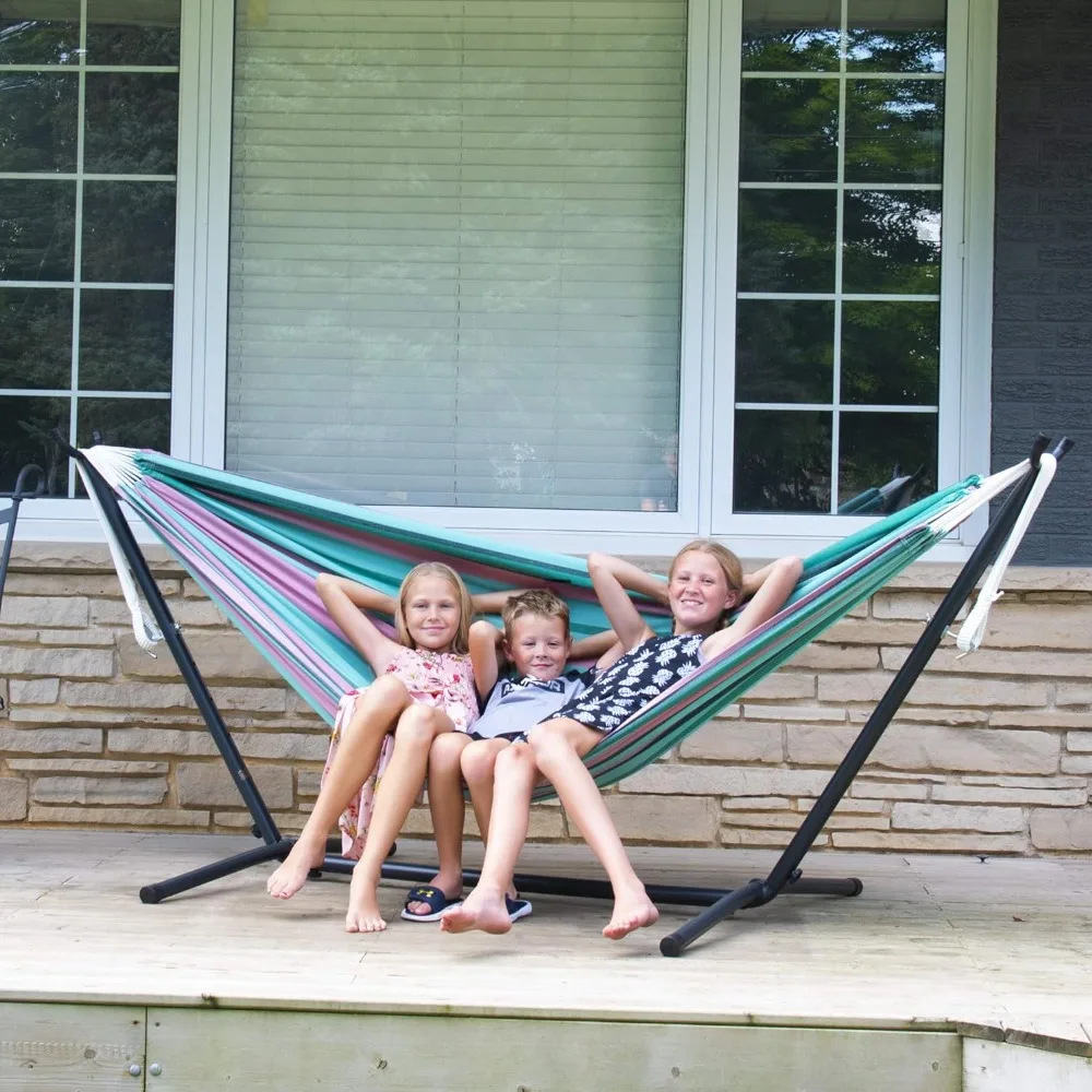 

Hammock with space saving steel bracket, 9-foot double cotton hammock (including 450 pound capacity handbag), outdoor hammock