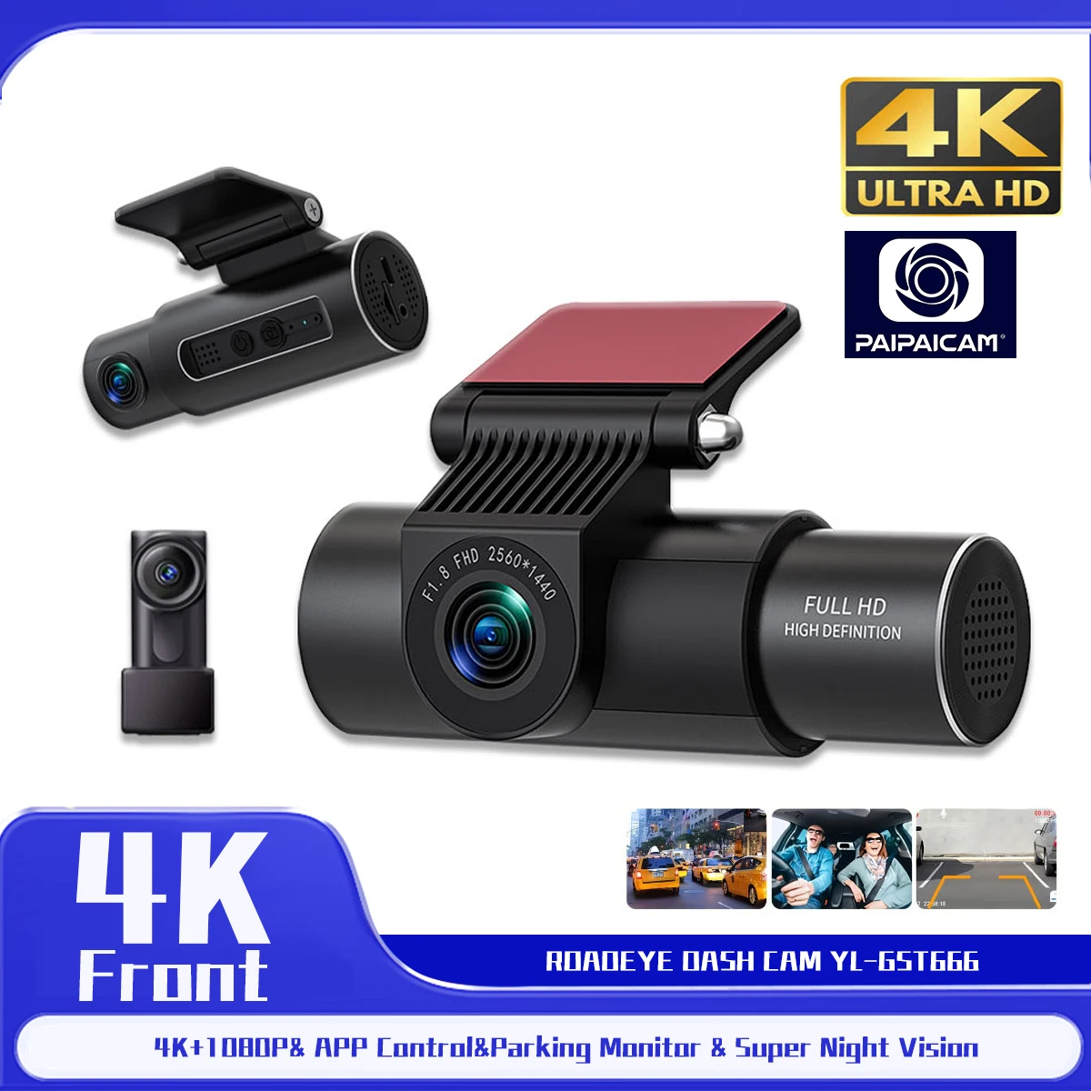 Dashcam 자동차 4K/1080P 울트라 UHD 녹화 비디오 레코더 전면 및 후..