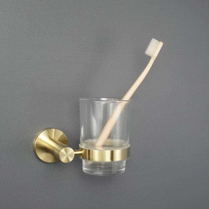 Double Toothbrush Holder Brushed Gold Cup Tumbler Holder Rack Wall Mount Glass Soap Dish Foam Dispanser Bathroom Accessories
