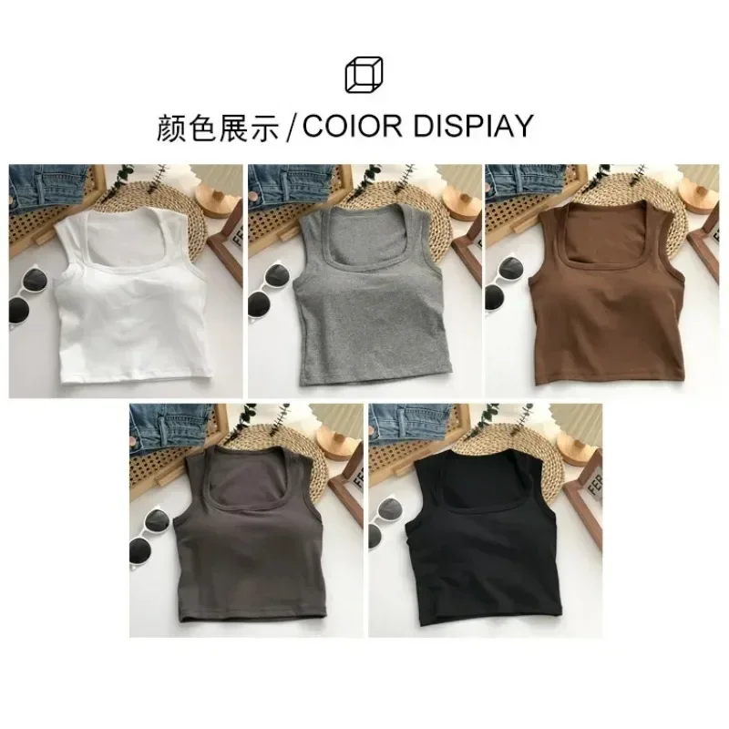 Description Picture 3 of itemWomen Square Low-Collar Sleeveless Neck Camisole Solid Tank Top Female Summer Sexy Tank Topswith Pad Solid Color Bottoming Tops