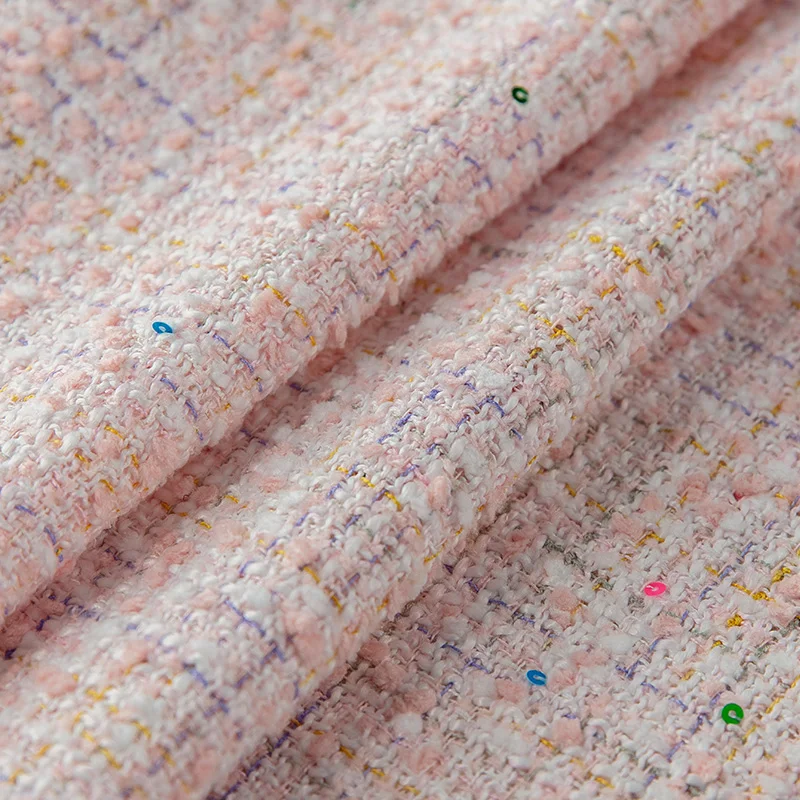 

Tweed Fabric Sequined By The Meter for Coats costume Skirts Diy Sewing High-end Thin Woven Cloth Black Blue White All Polyester