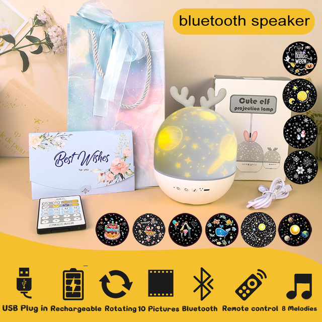 Duck Rotating Starry Sky Projector Lamp Children Night Light Baby Gift Rechargeable Music Bluetooth Speaker Bedroom Decor