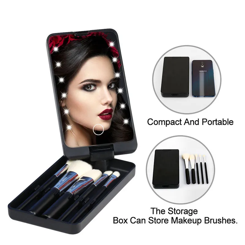 MakeupSetTravelCosmeticMirrorWithLEDLightPortableMakeUpBrush