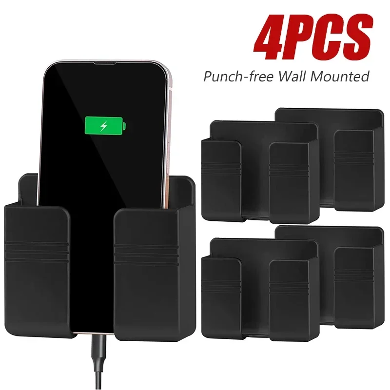 Wall Mounted Storage Box 4Pcs Multifunction Punch Free Organizer TV Remote Control Mounted Mobile Phone Plug Charging Holder
