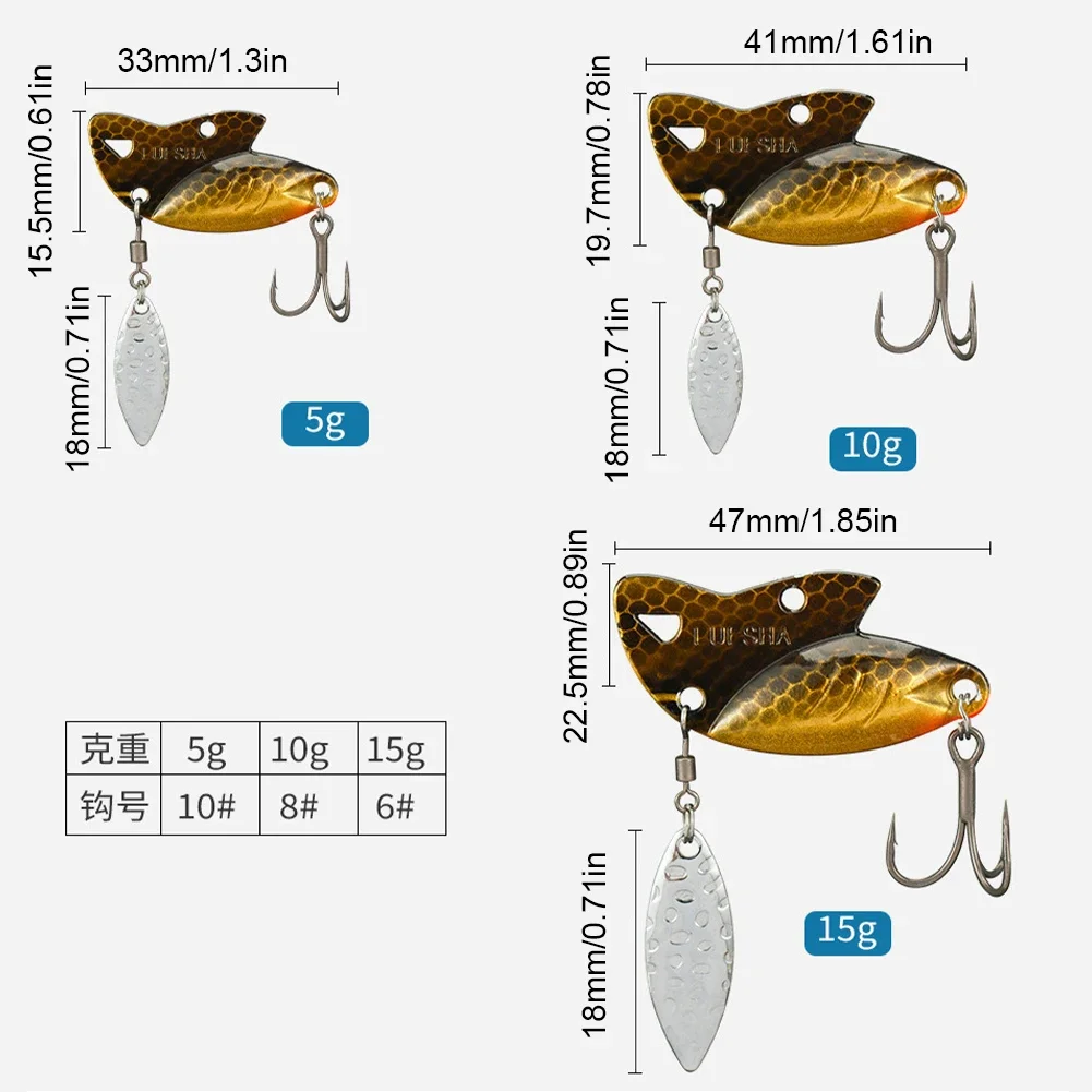 1Pc 5/10/15G Metal VIB Wobbler Fishing Lure Tail Spinner Sinking Rotating Spoon Pin Crankbait Sequins Bait Fishing Tackle