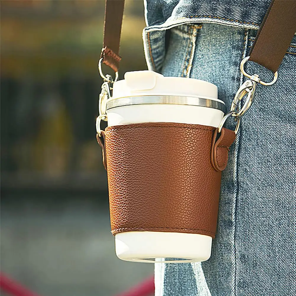 Cup-Holder-Bag-Detachable-Heat-Adjustable-Strap-Hand-Carrying-Faux ...