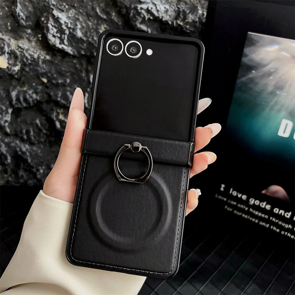 Magnetic Ring Holder Phone Case with 360° Rotating PU Leather Back Cover