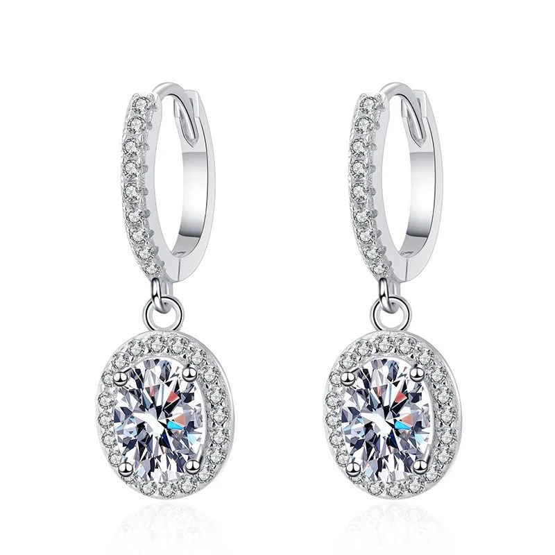

ZFSILVER Trendy Fashion Luxury s925 Silver Color D White Moissanite 1 CT Oval Earrings Women Accessories Party Jewelry Gift E012
