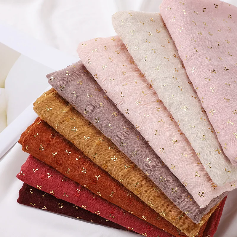 Baumwolle Hijabs Für Frau Lange Bronzing Muslimische Frauen Floral Lange Hijabs Islam Kopf Schals Stirnband Turban Headwrap – Detail 16