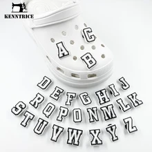 

Hot Sale Black White Alphabet PVC Shoes Charms Silicone Accessories Backpacks Ornament Charms Decoration For Kids Party Gifts