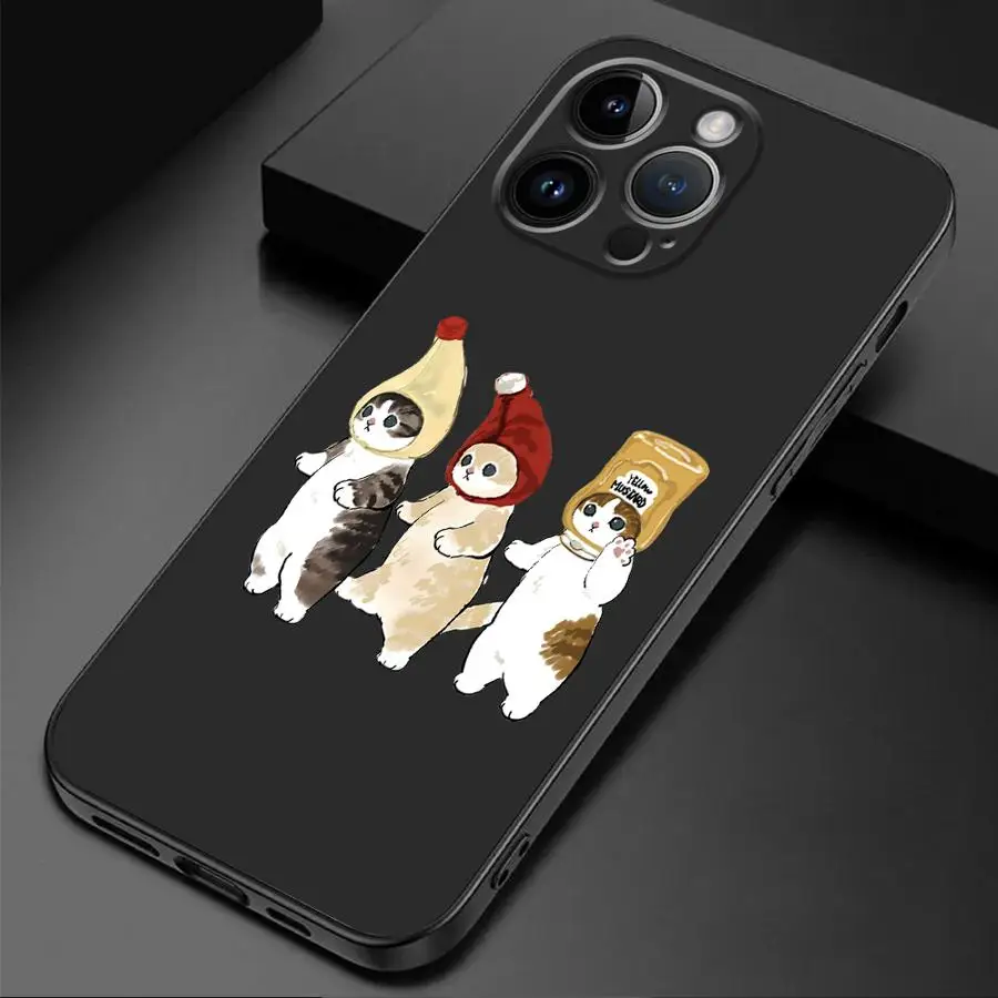 Cartoon Cute Cat Matte Black Soft Phone Case