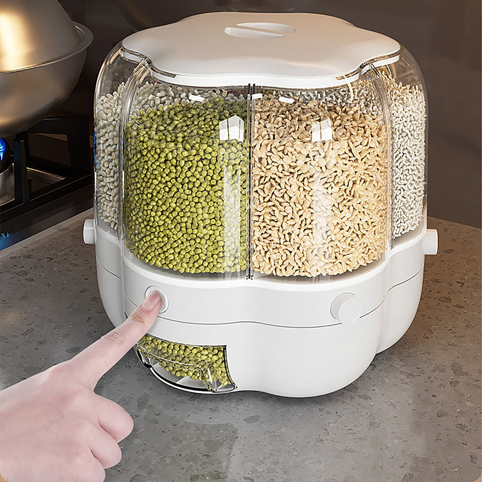 6-Grid Rotating Grid Grain Rice Dispenser Sealed Cereal Separate Bucket Dry Food Container Round Rice Storage Tank Storage Box storage box kitchen storage box food storage container food storage box rice storage box