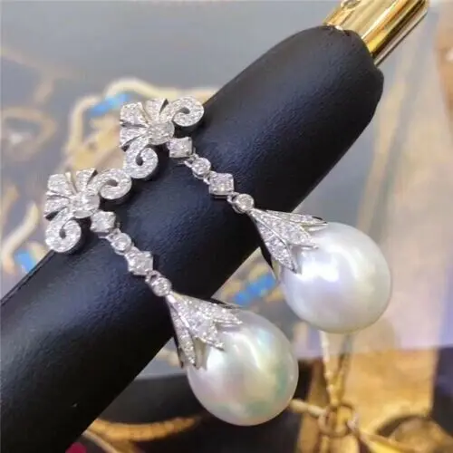 

Gorgeous AAAA 10-12mm real natural south sea white stud pearl earring 925s