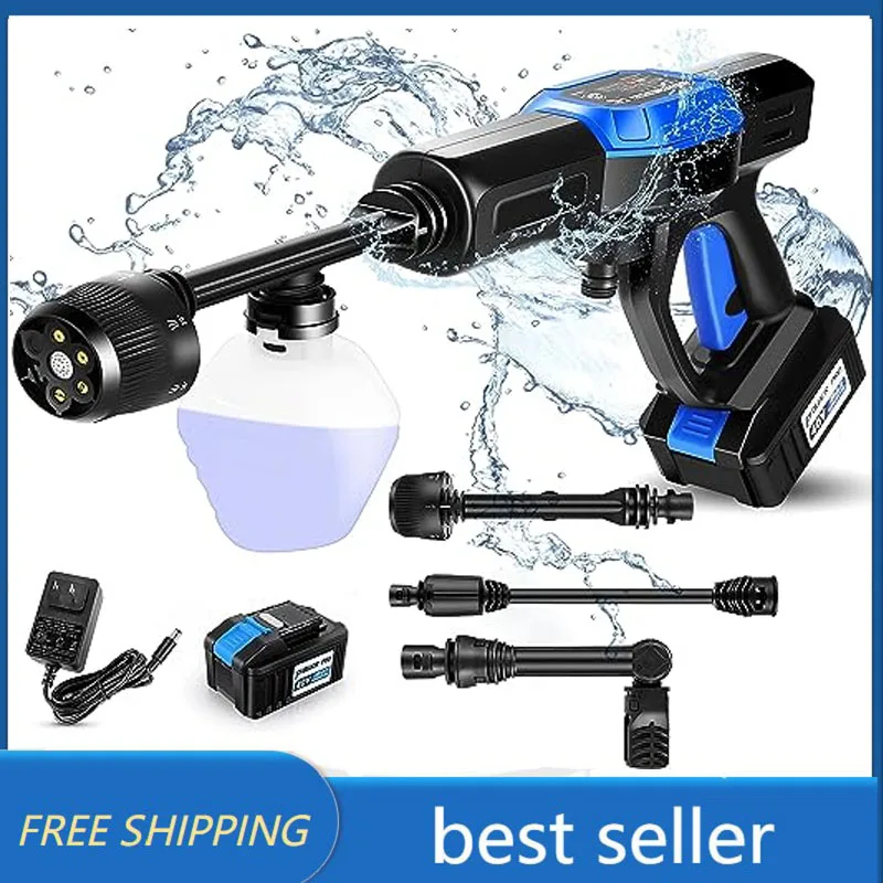 

Portable Cordless Pressure Washer with Rechargeable 4.0Ah Battery 6-in-1 Nozzle, Handheld Car Washer Gun, Charger Included