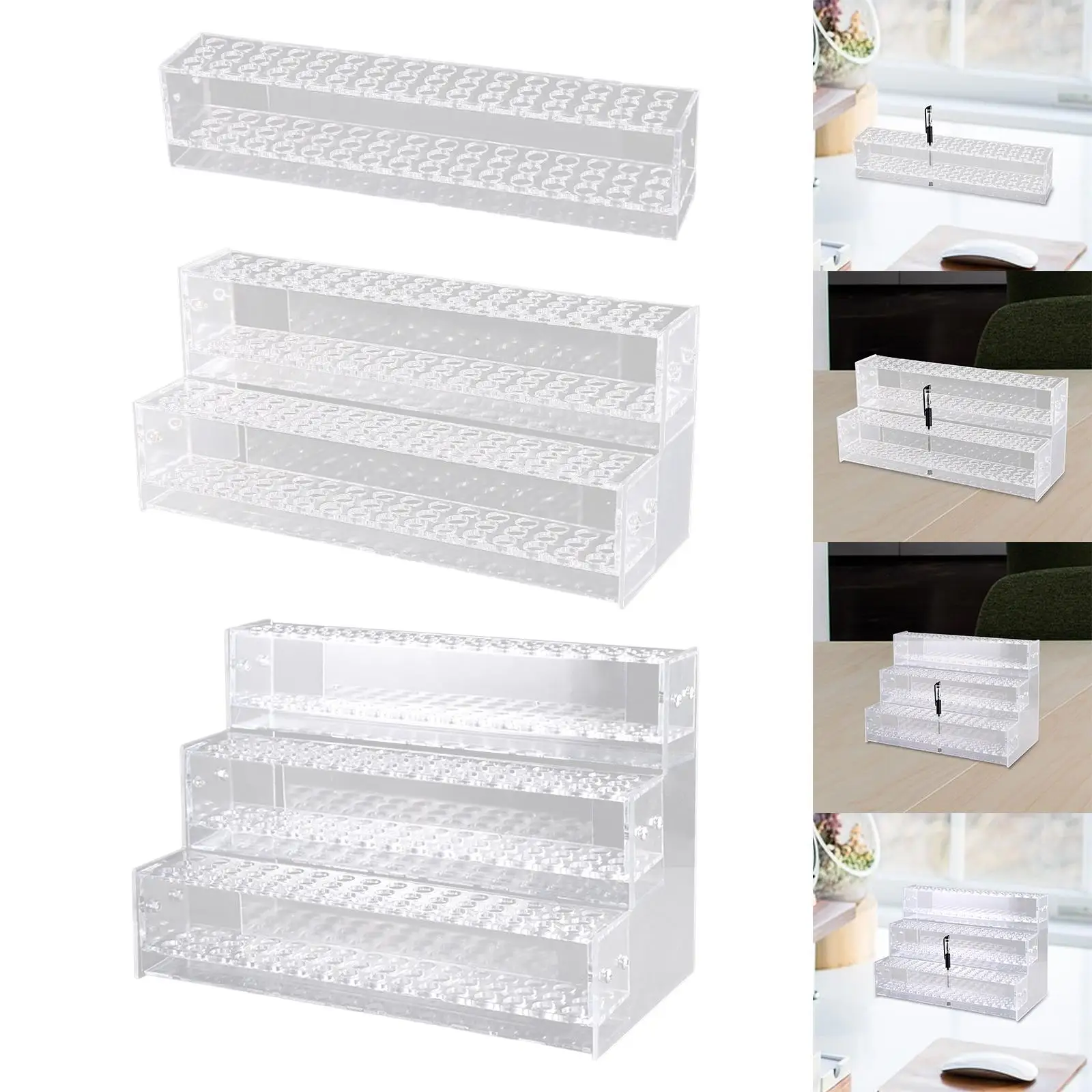 Transparent Pen Display Stand Pen Holder for Desk Multi Slots for Colored Pencils